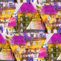 Seamless pattern with a small town. Paper application. Collage Royalty Free Stock Photo