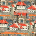 Seamless pattern with a small town. Paper application. Royalty Free Stock Photo