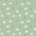 Seamless pattern, small white daisies and leaves on a gentle green background. Print, textile, background Royalty Free Stock Photo