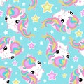 Cloud, blue, pattern, cute, cartoon, background, design, seamless, horse, vector, illustration, unicorn, fantasy, rainbow, wallpap Royalty Free Stock Photo