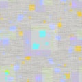 Seamless pattern small wild blue and yellow flowers on a gray background with squares. Watercolor Royalty Free Stock Photo