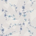 Seamless pattern small wild branch with blue flowers on a light gray background. Watercolor - 3