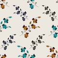 Seamless pattern small wild orange, blue, violet flowers on a light beige background. Watercolor - 17 Royalty Free Stock Photo