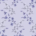 Seamless pattern small wild violet and gray flowers on a violet background. Watercolor. -51