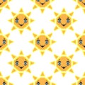 Seamless pattern with smile sun. Pixel art background, vector illustration. Retro game style Royalty Free Stock Photo