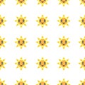 Seamless pattern with smile sun. Pixel art background, vector illustration. Retro game style Royalty Free Stock Photo