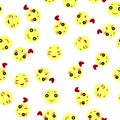 Seamless pattern with smiles that are shy, send a kiss, in love