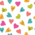 Seamless pattern with smiley hearts. Cute cartoon characters Royalty Free Stock Photo