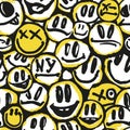 Seamless pattern with a smiling face. Graffiti happy emoji sprayed Royalty Free Stock Photo