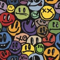 Seamless pattern with a smiling face. Graffiti happy emoji sprayed