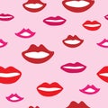 Seamless pattern with smiling female mouths. Girly print with lips drawn by hand. Vector illustration.