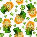 Seamless pattern with smiling leprechaun heads