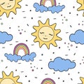 Seamless pattern with a smiling sun. Vector illustration Royalty Free Stock Photo