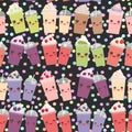 Seamless pattern, smoothie blueberry raspberry strawberry kiwi apple blackberry cherry chocolate coffee cranberries grapes plasti