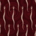 Seamless pattern of snakes silhouettes with abstract circles on background. Australian art Royalty Free Stock Photo