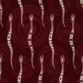 Seamless pattern of snakes silhouettes with abstract circles on background. Australian art Royalty Free Stock Photo