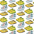 Seamless pattern with sneaker shoe color flat clothing background vector illustration.