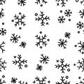 Seamless Pattern Snow Flake Doodle Line Drawing for Winter Christmas and Holiday Background.Vector illustration Royalty Free Stock Photo