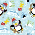 Seamless pattern of snow sport cartoon with cute penguin Royalty Free Stock Photo