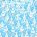 Seamless pattern with snow winter forest on blue background for Your Christmas and New Year holiday design