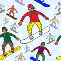 Seamless pattern of Snowboarder