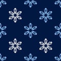 Seamless pattern of snowflakes on blue background. Flat vector isolated illustration Royalty Free Stock Photo