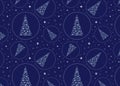 Seamless pattern of snowflakes on a dark blue background. Lots of snowflakes of different shapes and sizes. Winter design.