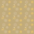 seamless pattern of snowflakes and deer gold