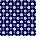 Seamless pattern with snowflakes and glittering Christmas balls. Royalty Free Stock Photo