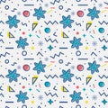 Seamless pattern with snowflakes. Memphis style. Vector background Royalty Free Stock Photo