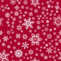 Seamless pattern with snowflakes, red background Royalty Free Stock Photo
