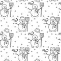 Seamless pattern with snowman, broom, hat, wind.