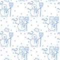 Seamless pattern with snowman, broom, hat, wind. Royalty Free Stock Photo