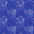 Seamless pattern with snowman, broom, hat, wind Royalty Free Stock Photo