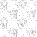Seamless pattern with snowman, broom, hat, wind. Royalty Free Stock Photo