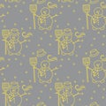 Seamless pattern with snowman, broom, hat, wind Royalty Free Stock Photo