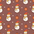 Seamless pattern. Snowman and red ball with snowflake. Vector Royalty Free Stock Photo