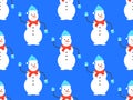 Seamless pattern with snowmen in a hat, scarf and mittens. Winter Christmas background with three-ball snowman. Xmas design for Royalty Free Stock Photo