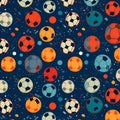 Seamless pattern with soccer balls on a dark blue background Royalty Free Stock Photo