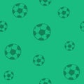 Seamless pattern with soccer balls on a green field. Hand-drawn football balls and soccer striped grass field. Vector Royalty Free Stock Photo