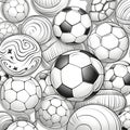 Seamless pattern with soccer balls. Vector illustration. Black and white Royalty Free Stock Photo