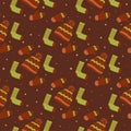 Seamless pattern socks, mittens and hat. Falling snow. Vector Royalty Free Stock Photo