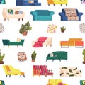 Seamless Pattern with Sofas. Tiled Background Design Features An Array Of Colorful Couches Arranged In Repeating Pattern Royalty Free Stock Photo