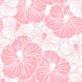 Seamless pattern, soft pink hibiscus flowers with white outline. Retro print, textile, background vector Royalty Free Stock Photo
