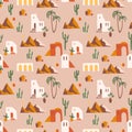 Seamless pattern with southern landscape. Mediterranean, North Africa