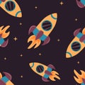 Seamless pattern with a space rocket Royalty Free Stock Photo