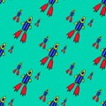 Seamless pattern with space rockets flying on blue background