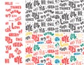 Seamless pattern with speech bubbles with the word hello in different languages.