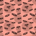 Seamless pattern: spiders and cobwebs of black color on a pink background. Illustration. Flat