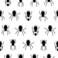 Seamless Pattern Spiders on Web with white Background. Halloween Background Design Element. Spooky, Scary Horror Decoration Vector Royalty Free Stock Photo